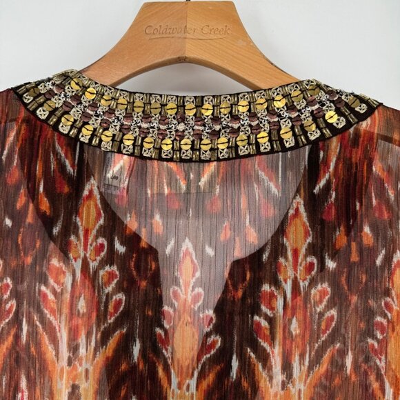 Chico's 1 semi Sheer Tunic Top Beaded Neckline 3/4 sleeve Size medium - Picture 11 of 11